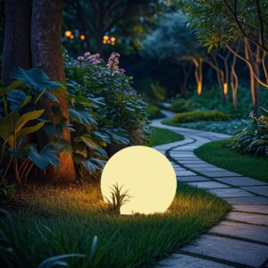 8 inch solar powered rgb color changing ball lights with remote waterproof outdoor decorative globe lights for garden, pathway, pool
