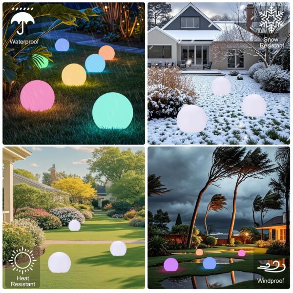 8 inch solar powered rgb color changing ball lights with remote waterproof outdoor decorative globe lights for garden, pathway, pool