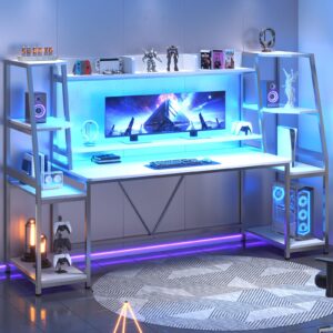 78.8" ultimate rgb gaming desk with hutch | full led workstation with monitor stand & storage shelves for pc gamers