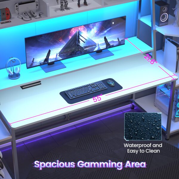 78.8" ultimate rgb gaming desk with hutch | full led workstation with monitor stand & storage shelves for pc gamers