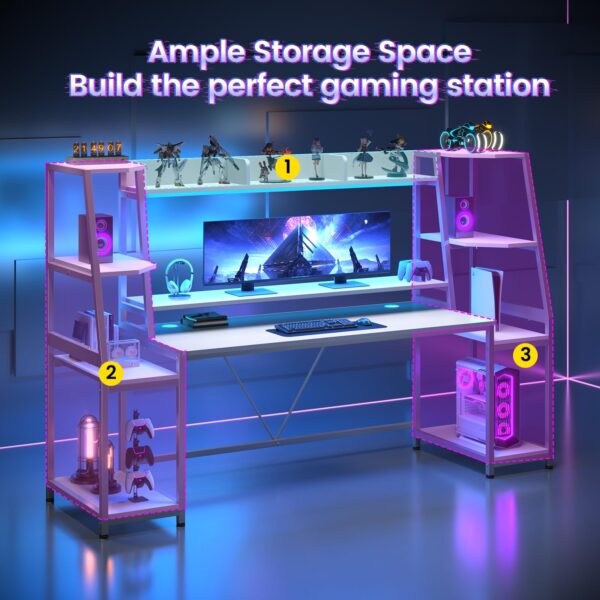 78.8" ultimate rgb gaming desk with hutch | full led workstation with monitor stand & storage shelves for pc gamers