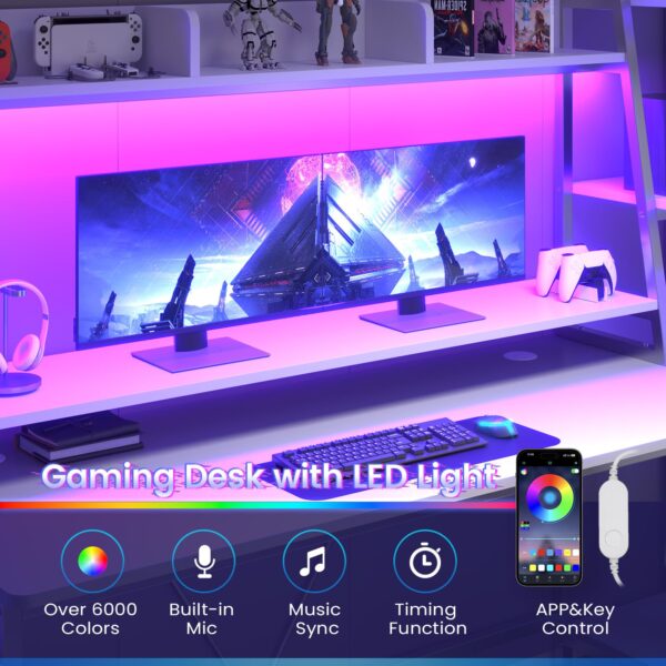 78.8" ultimate rgb gaming desk with hutch | full led workstation with monitor stand & storage shelves for pc gamers