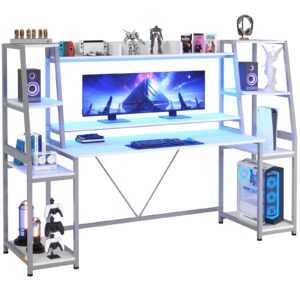 78.8" ultimate rgb gaming desk with hutch | full led workstation with monitor stand & storage shelves for pc gamers