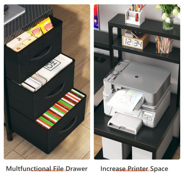 71" l shaped gaming desk | smart corner workstation w/ 3 drawers, power outlet & led lights
