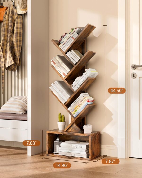 6 tier tree bookshelf with smart led lights — narrow floor bookcase, tall steel & wood storage shelf with cabinet for living room/bedroom/office, black