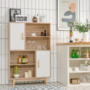4 tier storage cabinet with doors & shelves — floor standing bookshelf with anti tip device, multifunctional cupboard for living room, kitchen, office, white