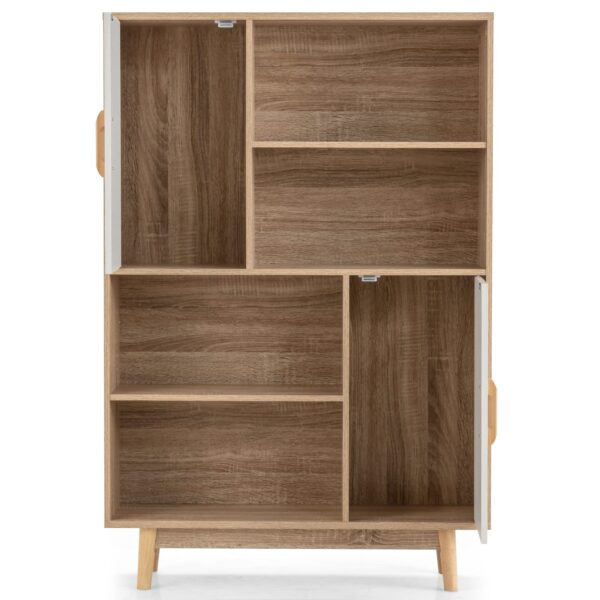 4 tier storage cabinet with doors & shelves — floor standing bookshelf with anti tip device, multifunctional cupboard for living room, kitchen, office, white