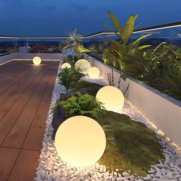 8 inch solar powered rgb color changing ball lights with remote waterproof outdoor decorative globe lights for garden, pathway, pool