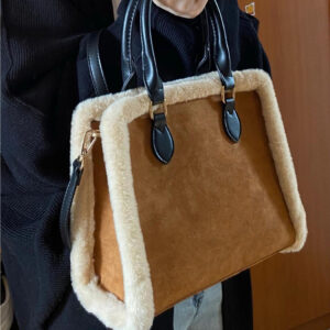 retro lamb wool patchwork tote 2025 new autumn winter large capacity fashion shoulder crossbody bag