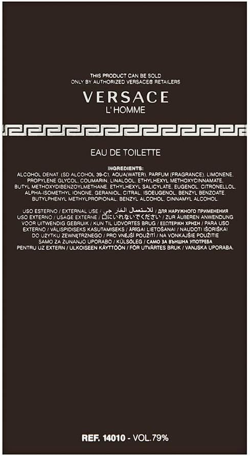 versace l'homme by versace 3.4 oz eau de toilette spray