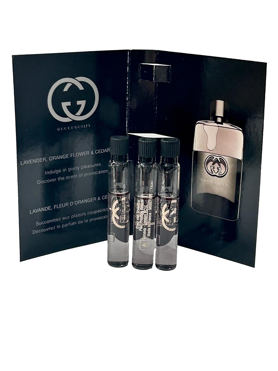 gucci guilty men edt (splash not spray) sample perfume pour homme mini small travel size 1.5 ml / 0.05 (7877) set of 3