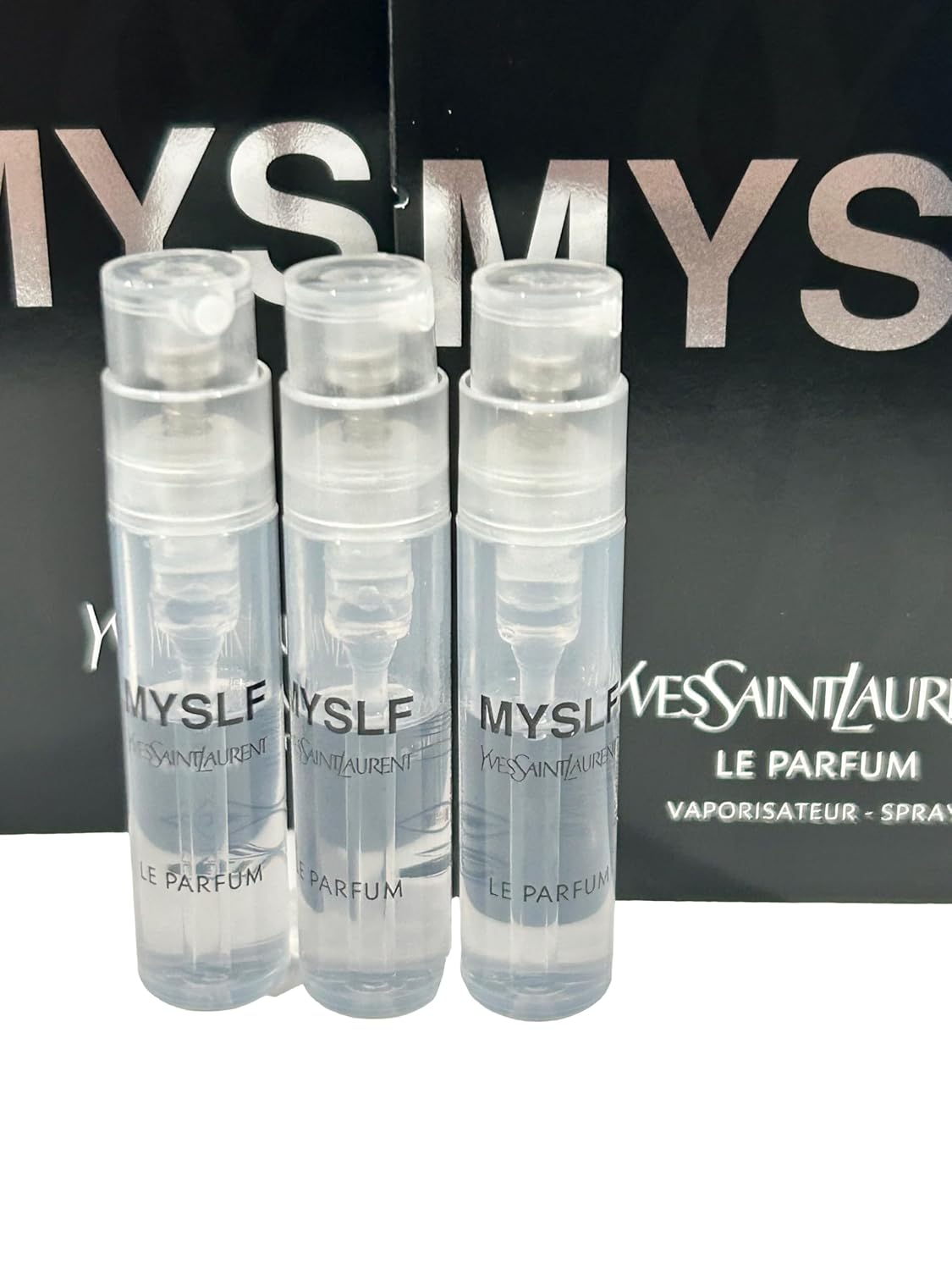yves saint laurent myslf le parfum ysl sample spray perfume trial size partially filled vials 1.2 ml / 0.04 fl oz (set of 3)