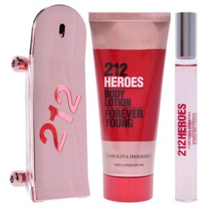 carolina herrera 212 heroes forever young 1.7oz edp spray, 3.4oz body lotion women 2 pc gift set