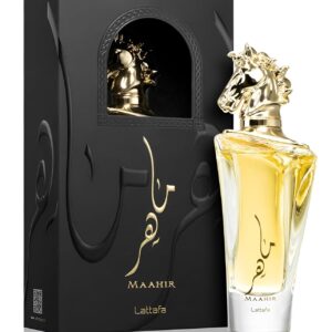 lattafa maahir for unisex eau de parfum spray, 3.4 ounce / 100 ml