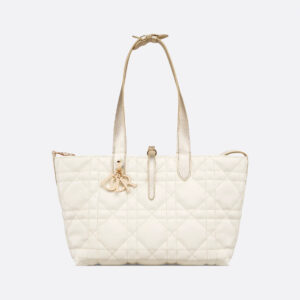 dior medium dior toujours & two tone gold and white macrocannage calfskin with metallic thread bag